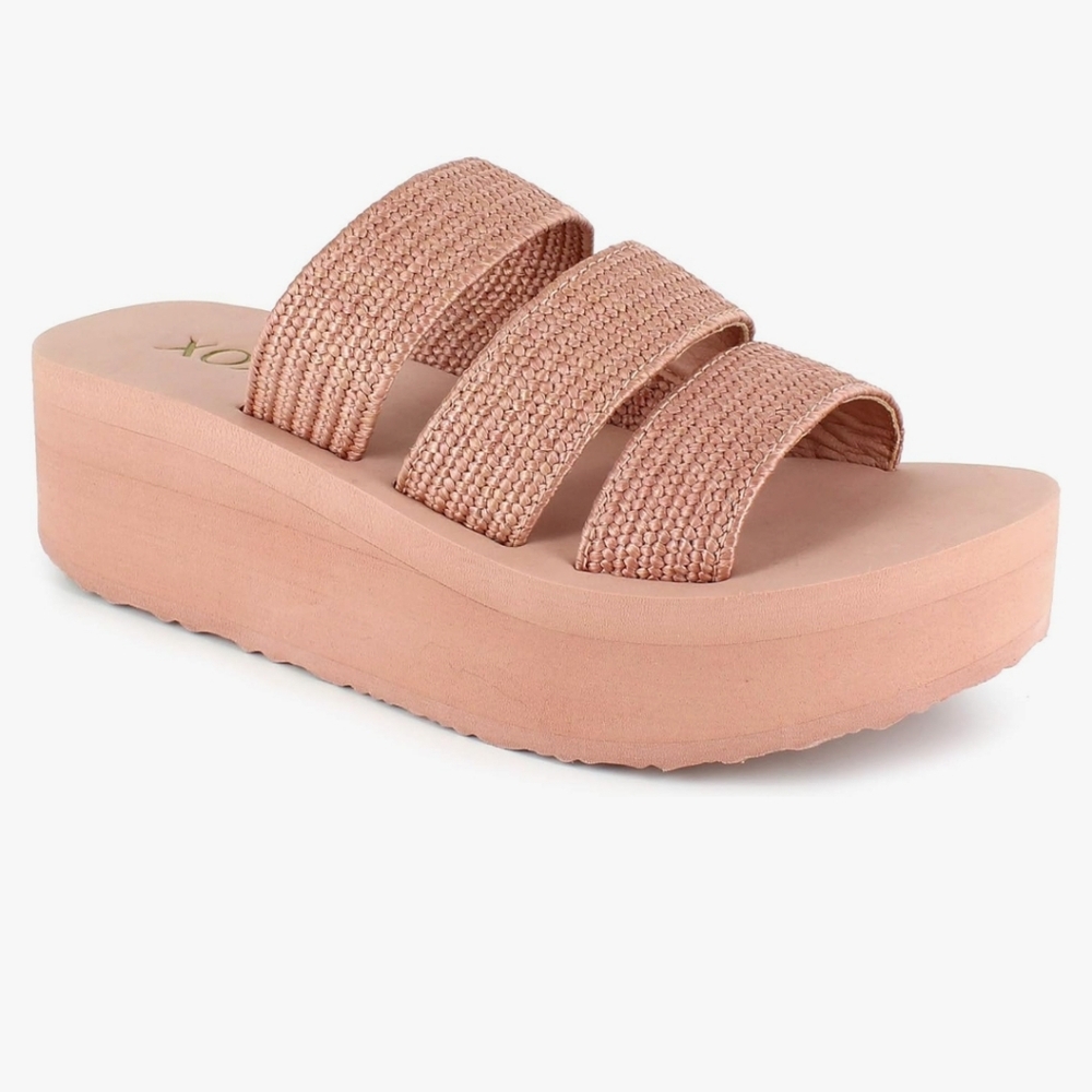 XOXO Platform Slip On Sandals Womens 8M Pink Strappy Ben Vacation Cruise Vacay - Picture 1 of 10